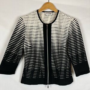 Joseph Ribkoff Black and White Ribbed Stretch Evening Jacket
